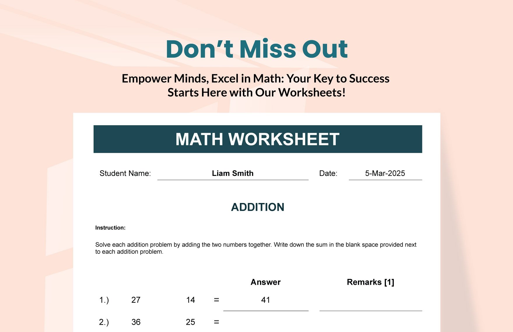 Math Worksheet Template
