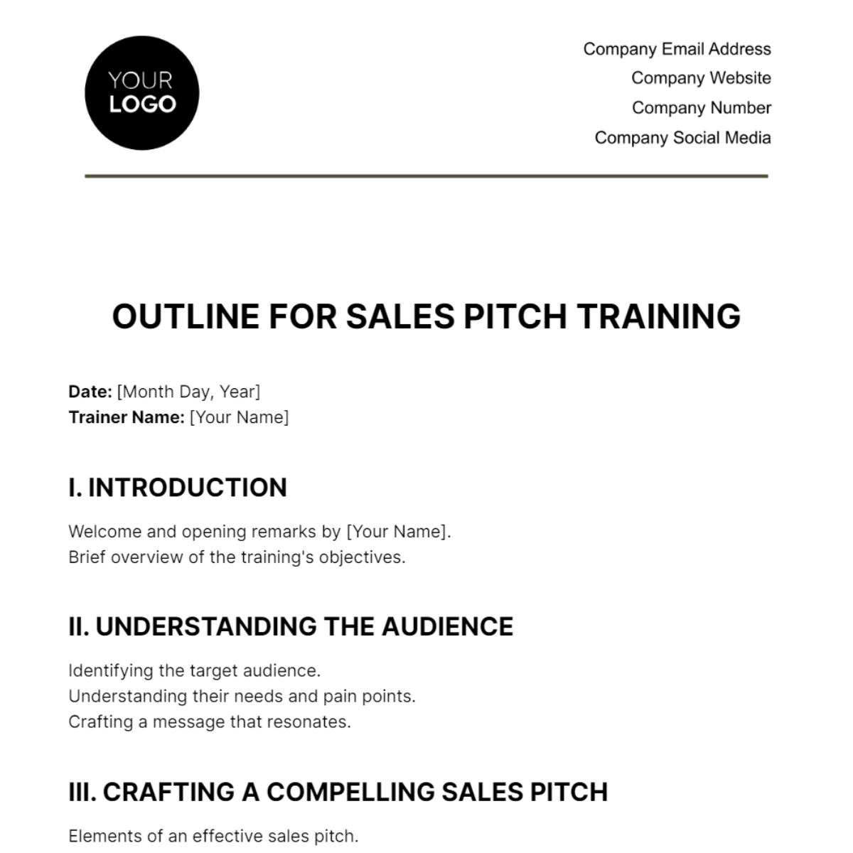 Outline for Sales Pitch Training Template