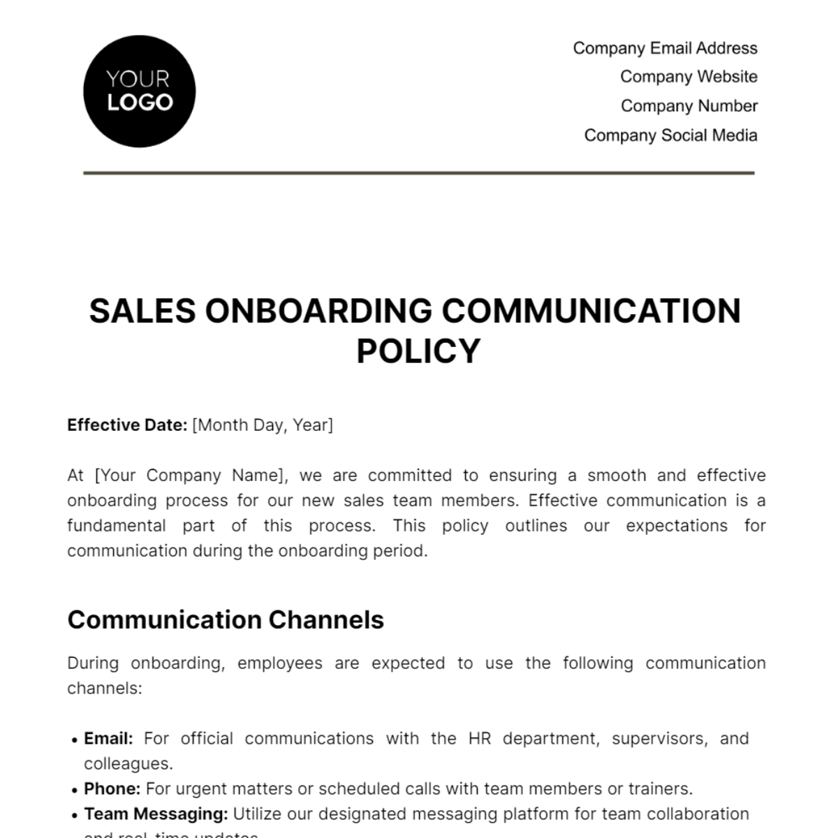 Free Sales Onboarding Communication Policy Template