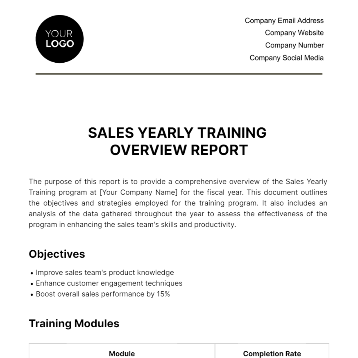 Free Sales Yearly Training Overview Report Template