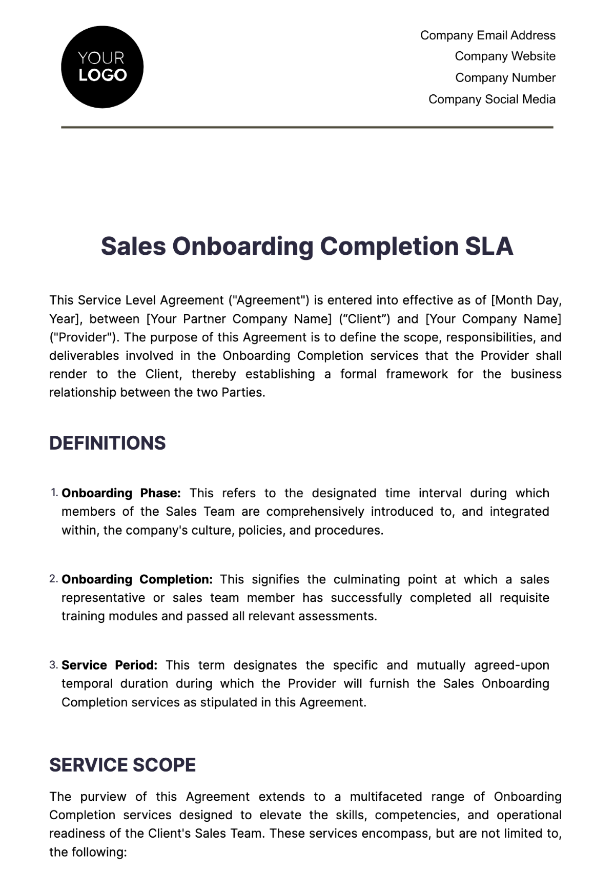 Sales Onboarding Completion SLA Template - Edit Online & Download