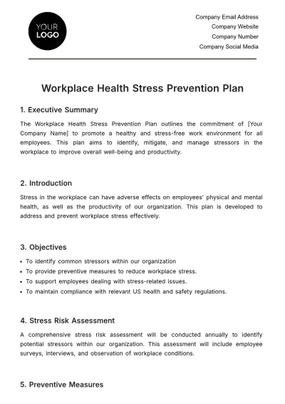 Free Workplace Health Stress Prevention Plan Template to Edit Online