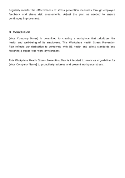 Free Workplace Health Stress Prevention Plan Template to Edit Online