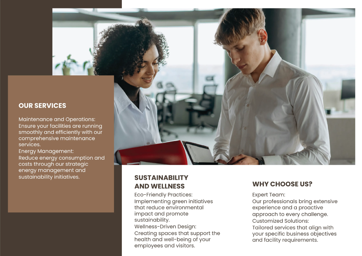 Free Facilities Management Services Overview Pamphlet Template to Edit Online