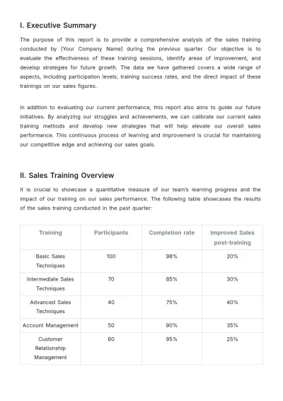 Free Sales Quarterly Training Report Template to Edit Online