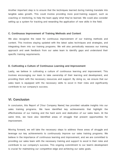 Free Sales Quarterly Training Report Template to Edit Online