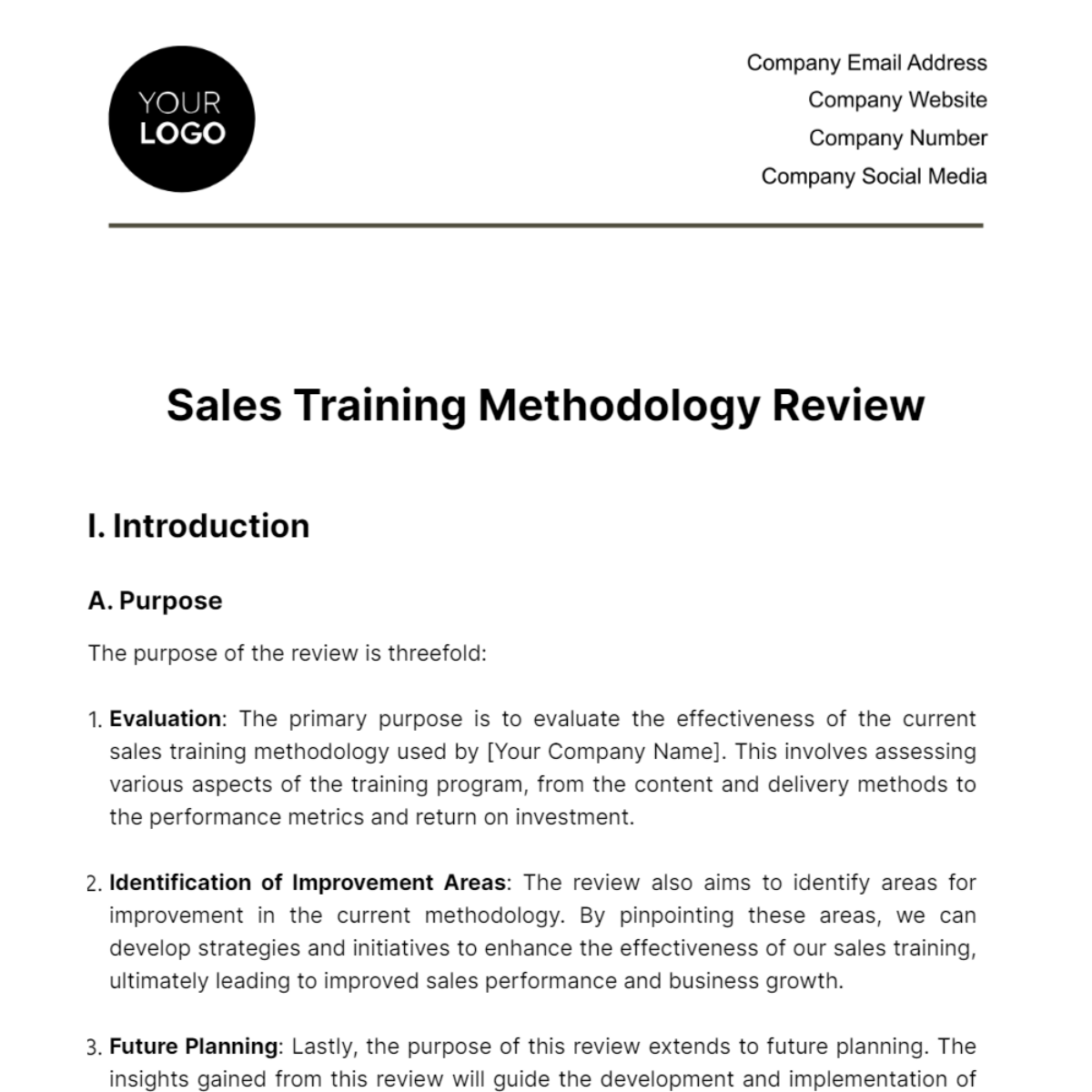 Sales Training Methodology Review Template