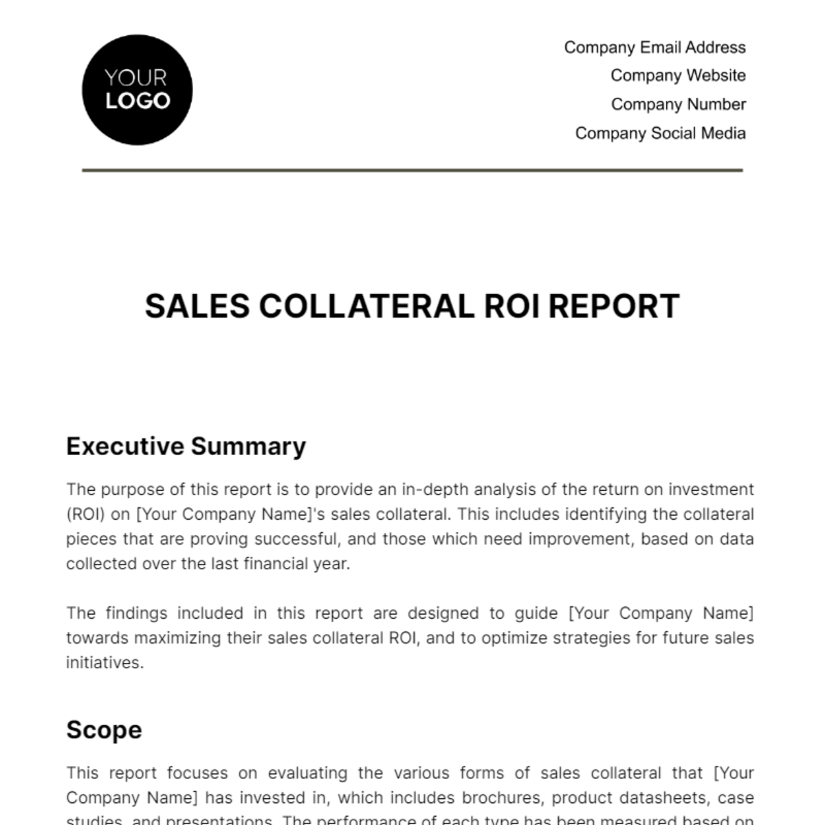 Free Sales Collateral ROI Report Template