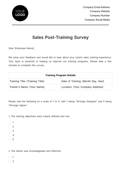 Free Sales Post-Training Survey Template to Edit Online