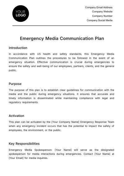 Free Emergency Media Communication Plan Template to Edit Online