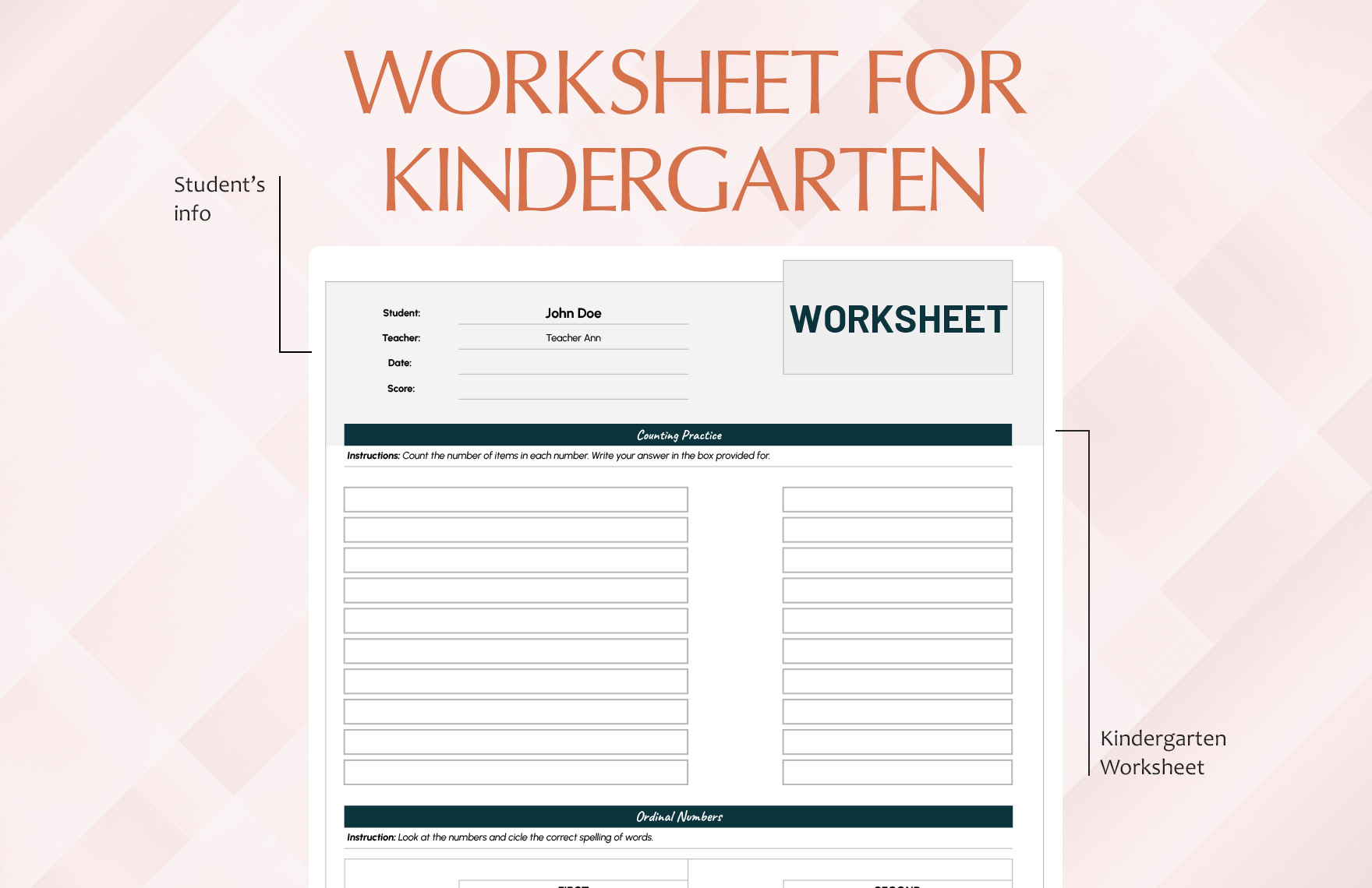 Worksheet For Kindergarten Template