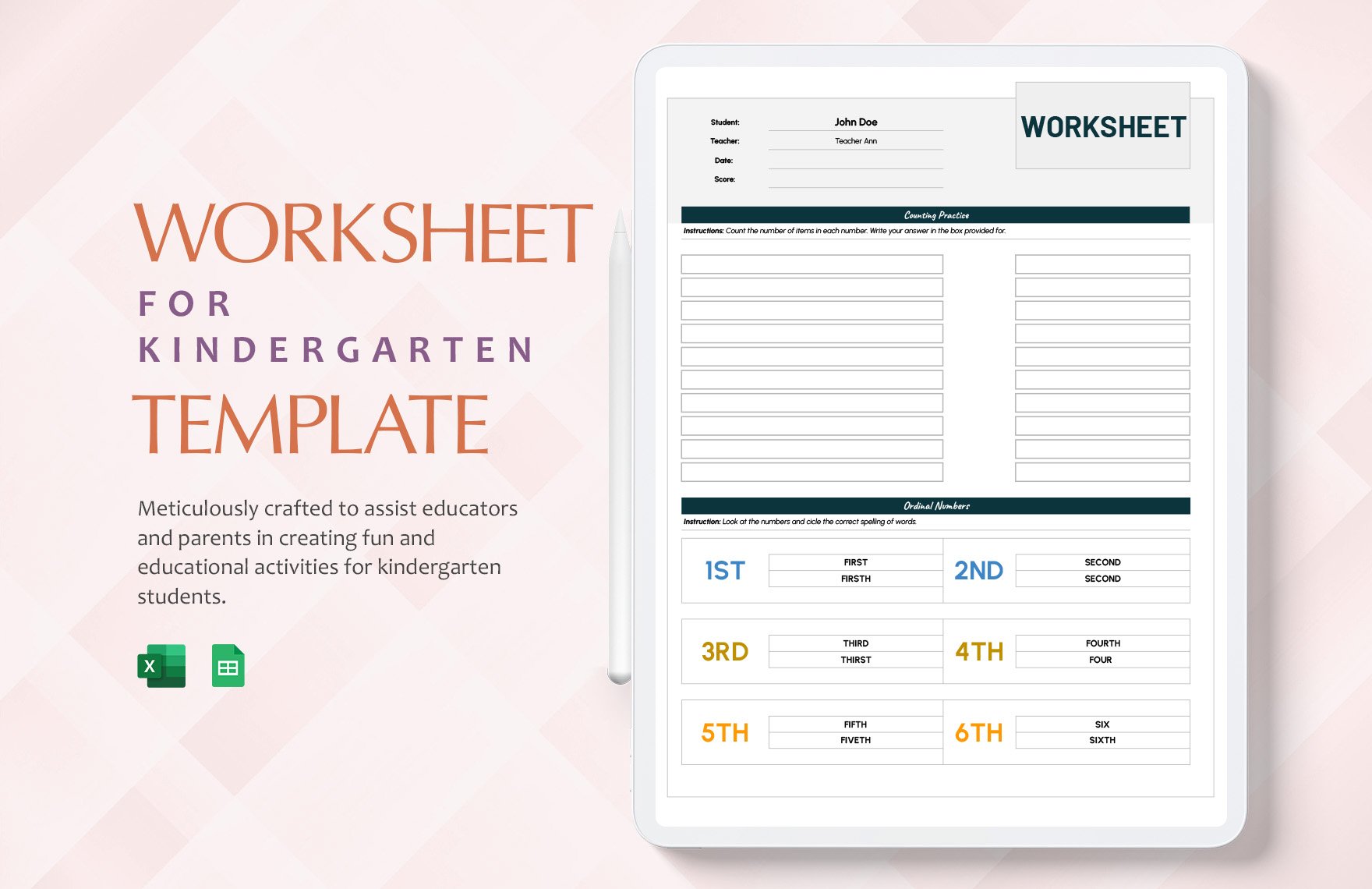 Worksheet For Kindergarten Template in Excel, Google Sheets