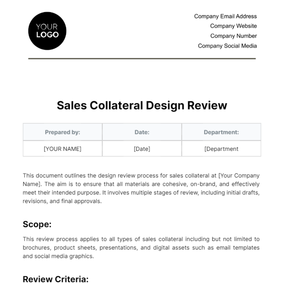 Free Sales Collateral Design Review Template