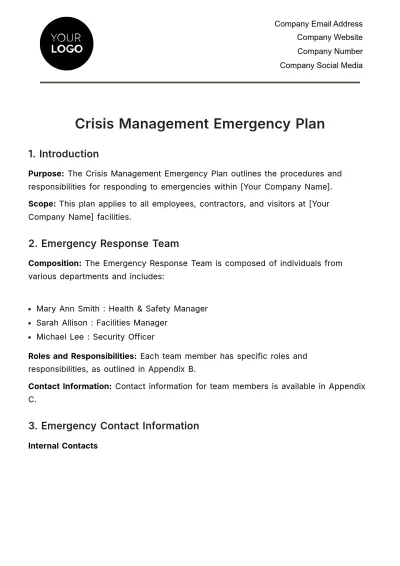 Free Crisis Management Emergency Plan Template to Edit Online