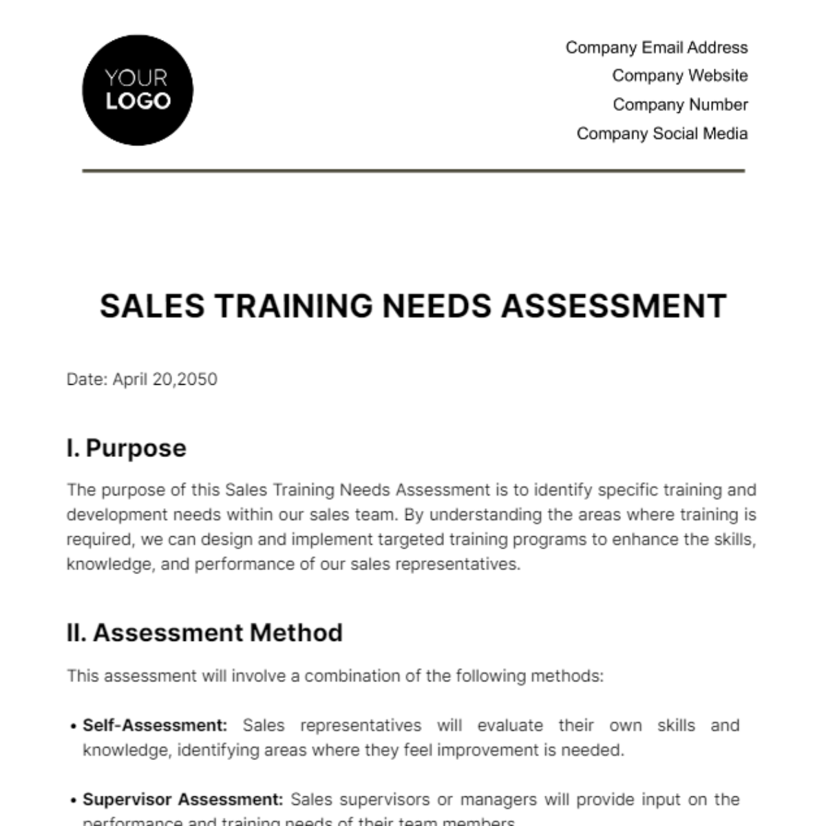 Sales Training Needs Assessment Template