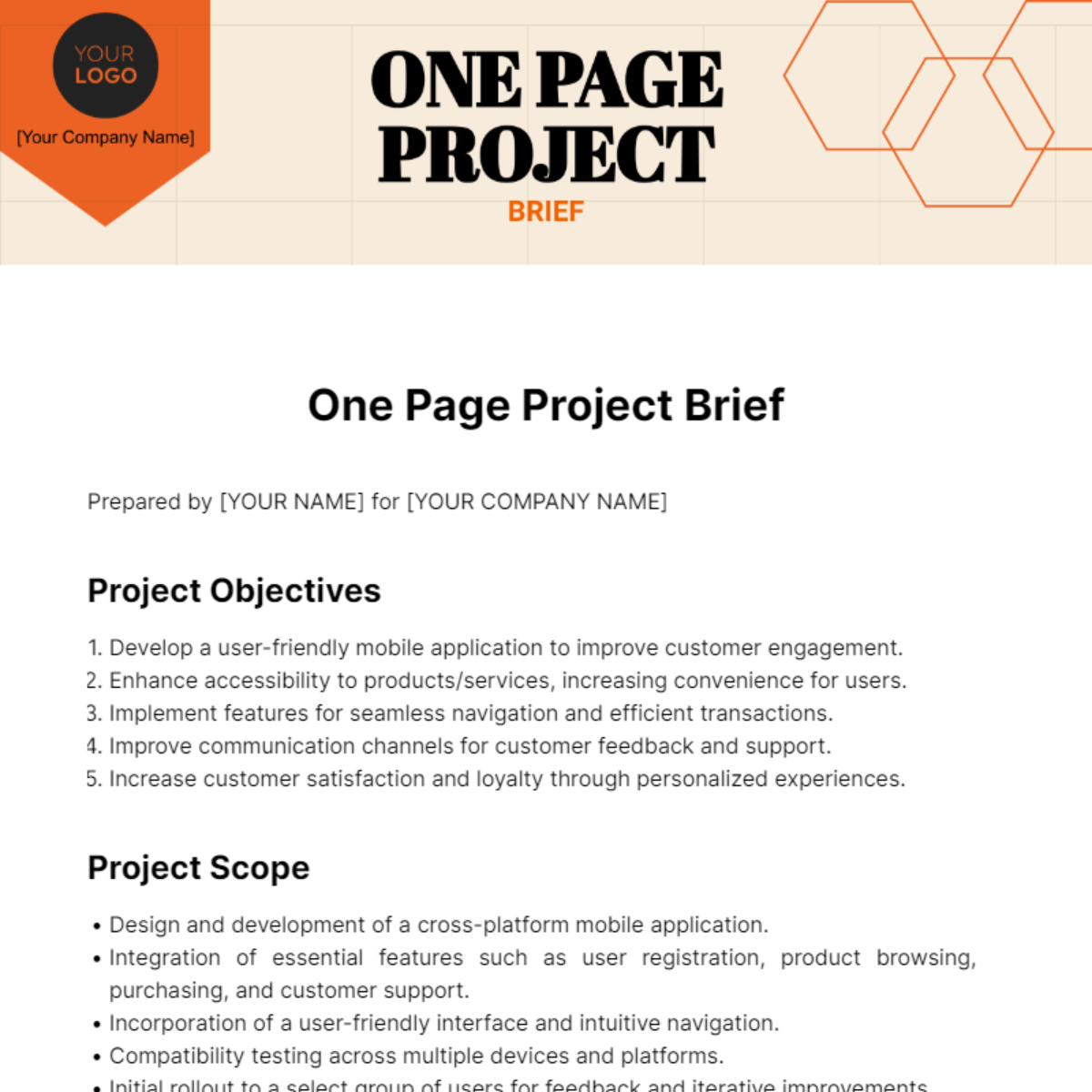 One Page Project Brief Template - Edit Online & Download