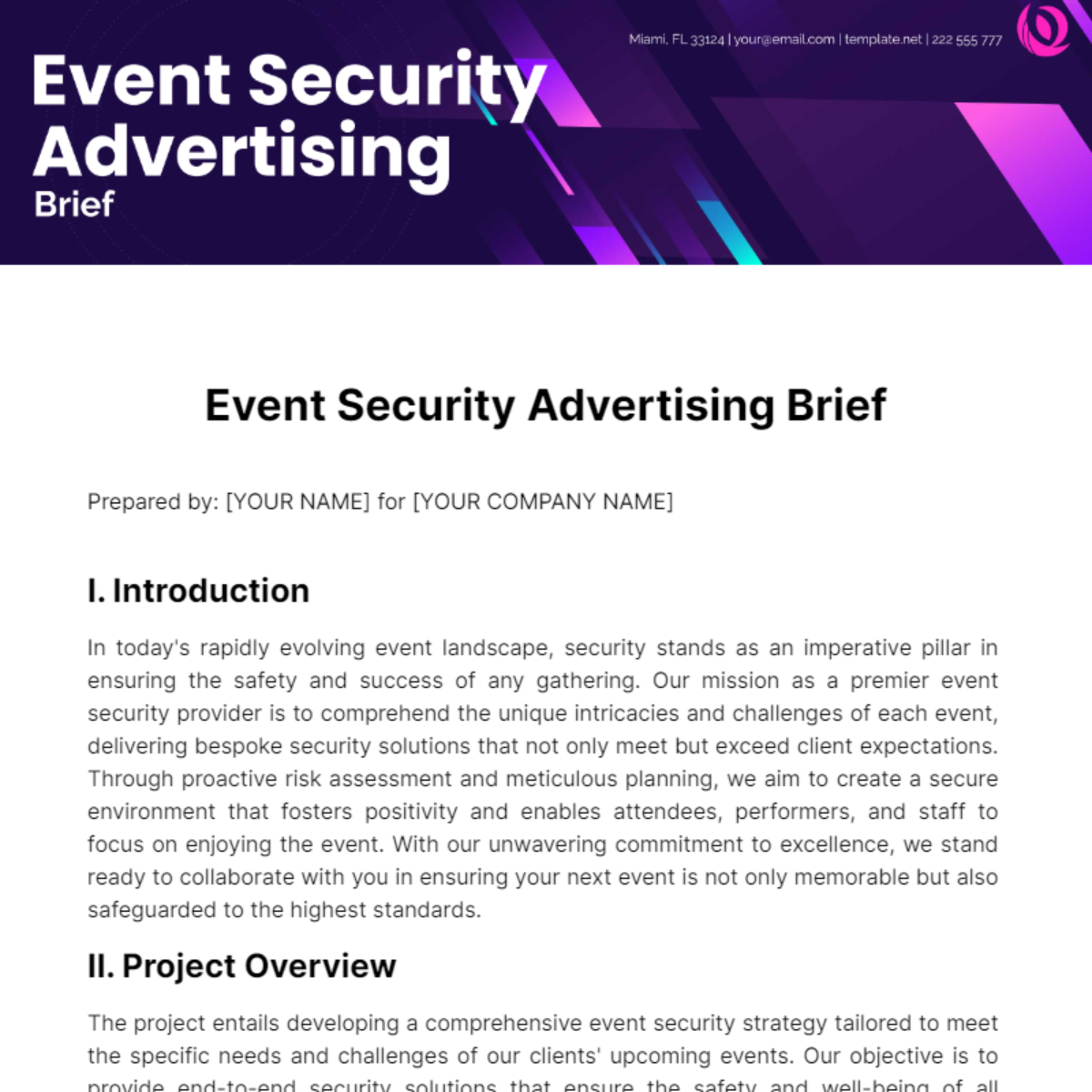 Event Security Advertising Brief  Template - Edit Online & Download