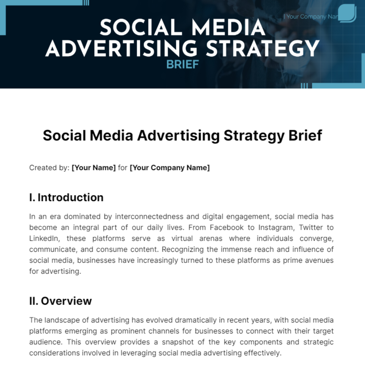 Social Media Advertising Strategy Brief Template - Edit Online & Download