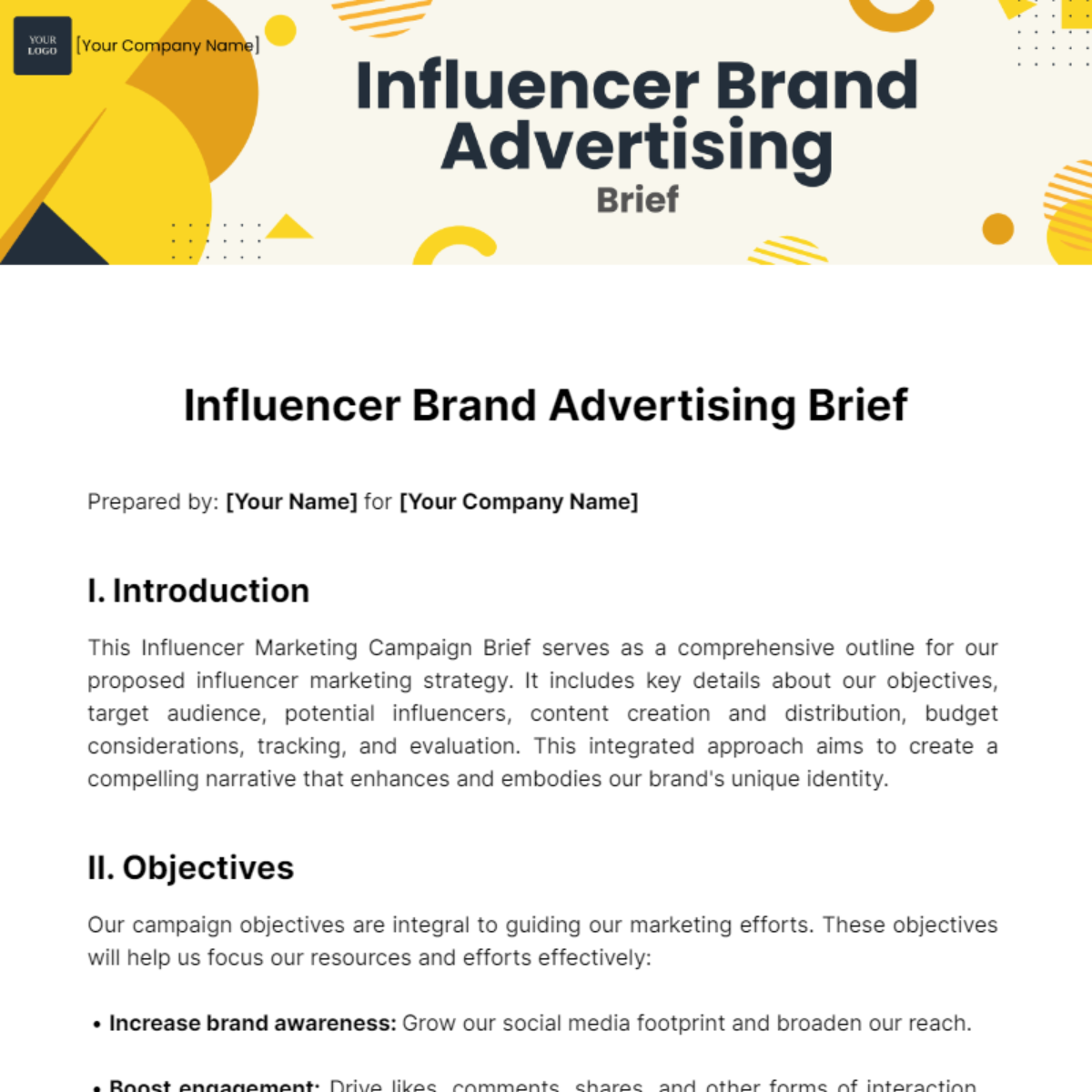 Influencer Brand Advertising Brief Template - Edit Online & Download