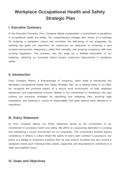 Free Workplace Occupational Health and Safety Strategic Plan Template to Edit Online