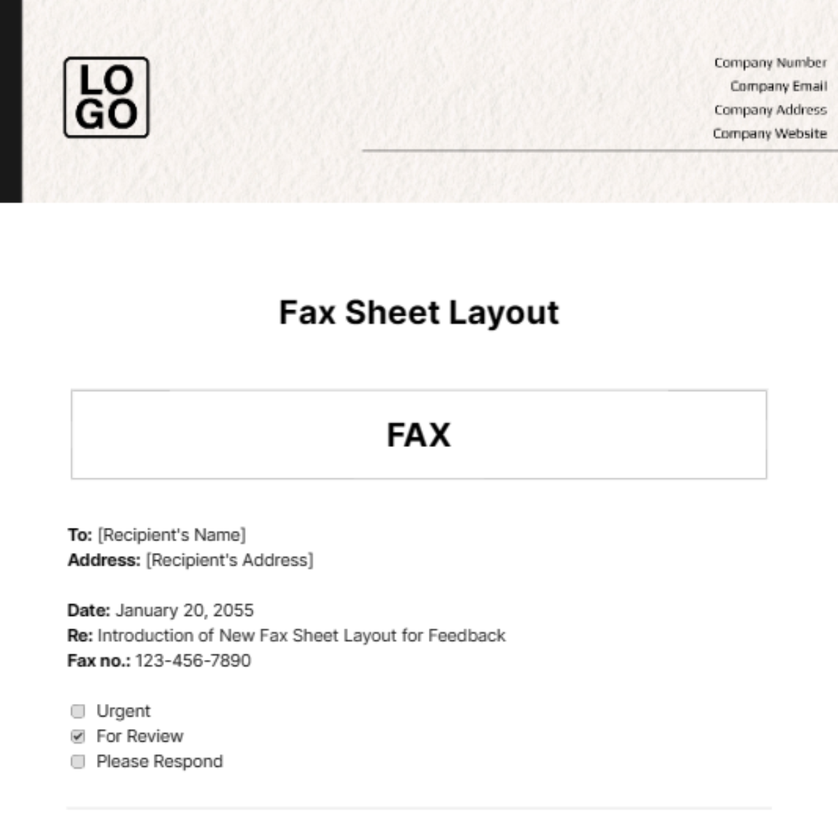 Fax Sheet Layout Template