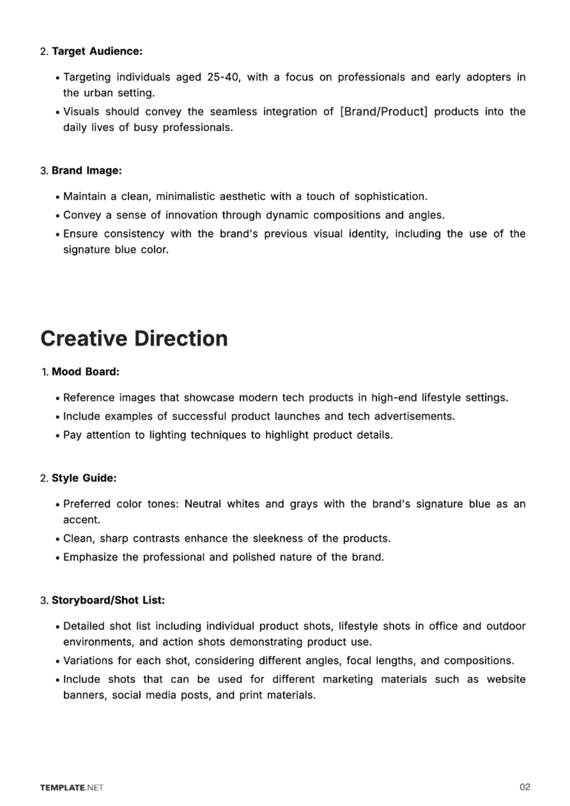 Free Photoshoot Brief Template to Edit Online