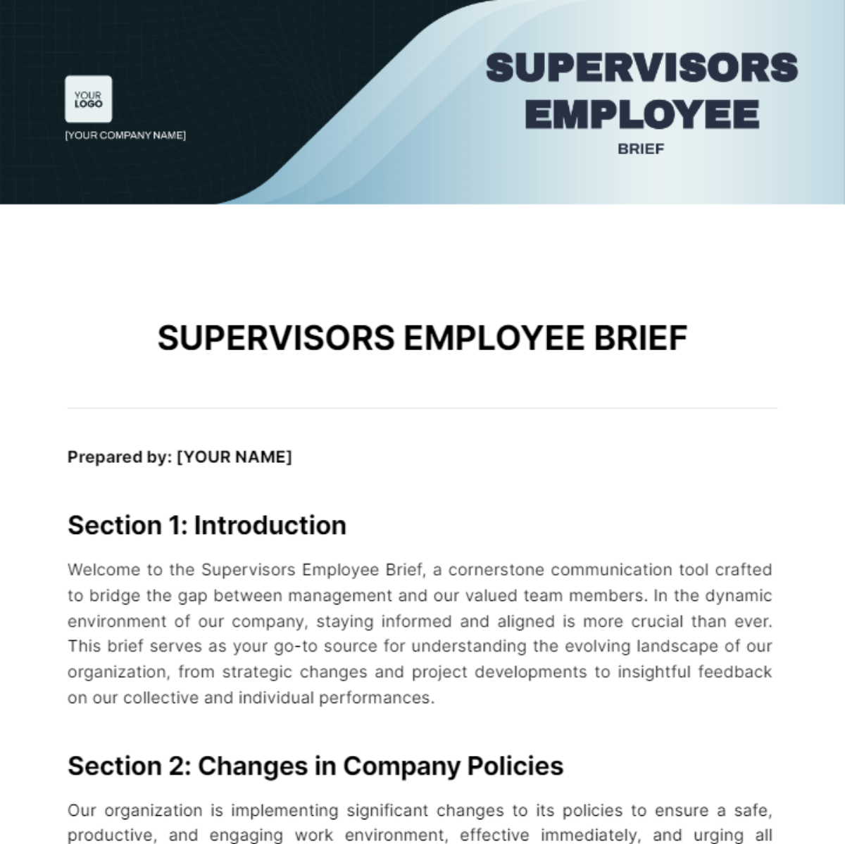 Supervisors Employee Brief Template