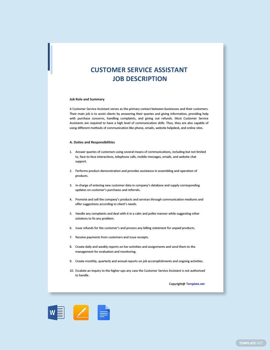 Customer Service Assistant 1 