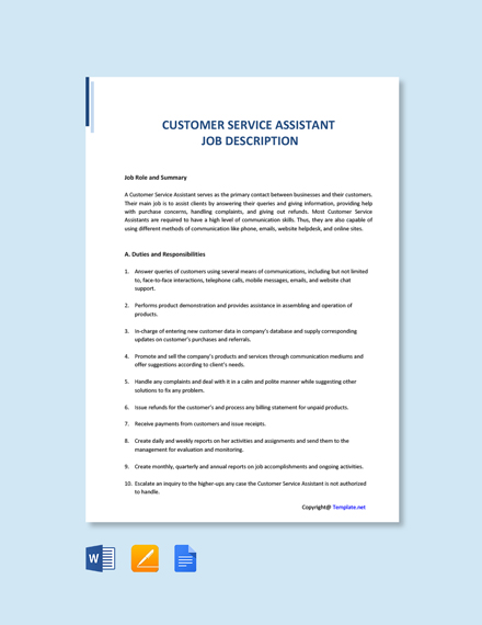 Customer Service Assistant Job Description