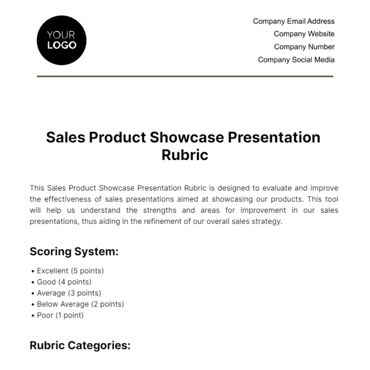 Free Sales Product Showcase Presentation Rubric Template