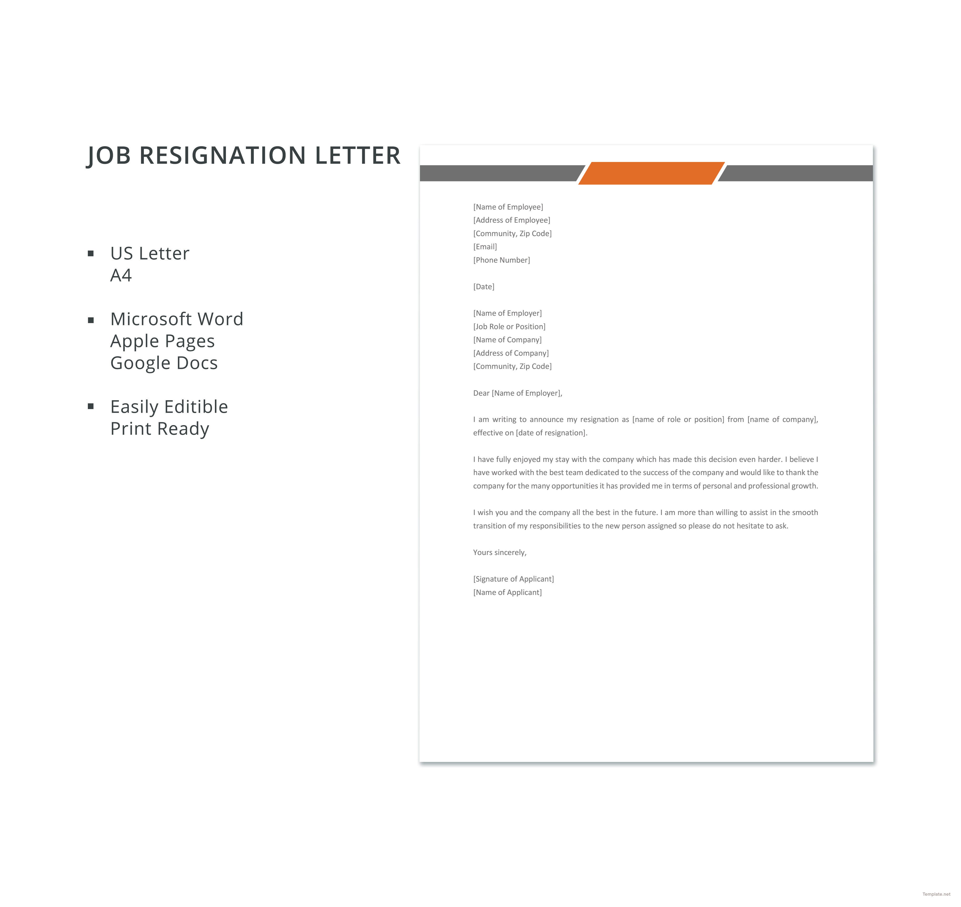 Job Resignation Letter Template in Microsoft Word Apple Pages Google