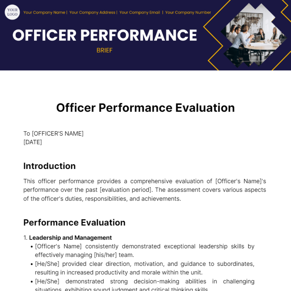 Officer Performance Brief Template