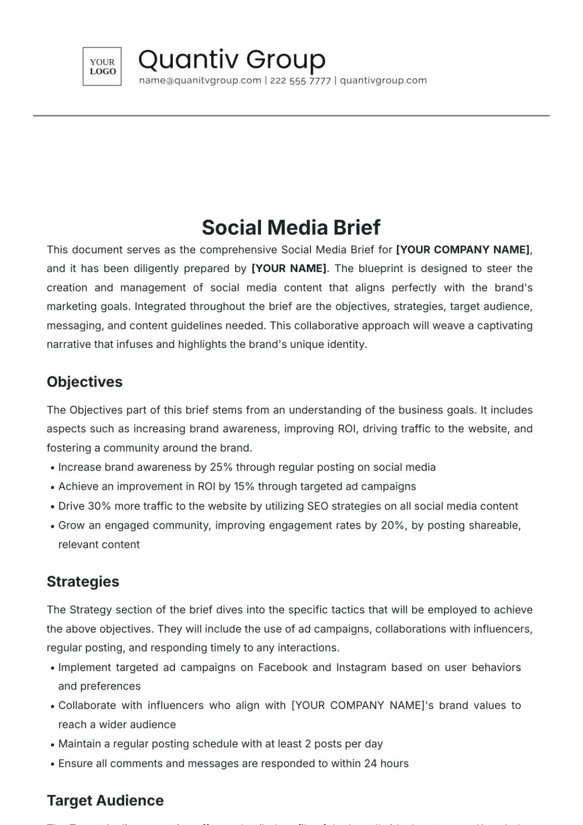 Social Media Brief Template