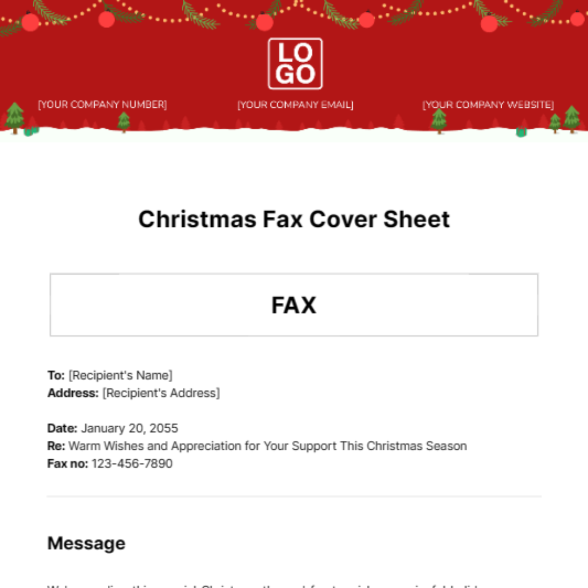 Christmas Fax Cover Sheet Template - Edit Online & Download