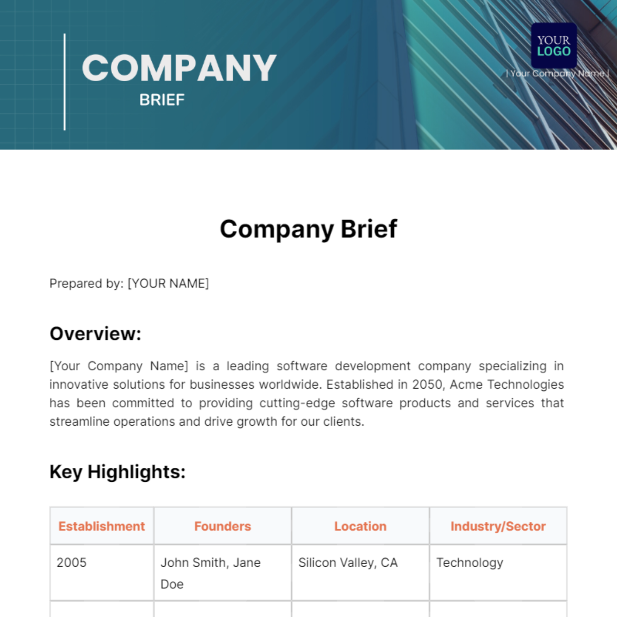 Company Brief Template - Edit Online & Download