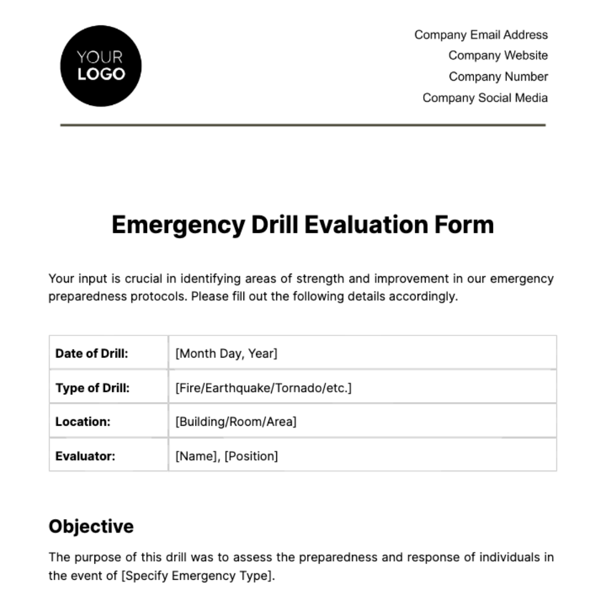 Emergency Drill Evaluation Form Template - Edit Online & Download ...