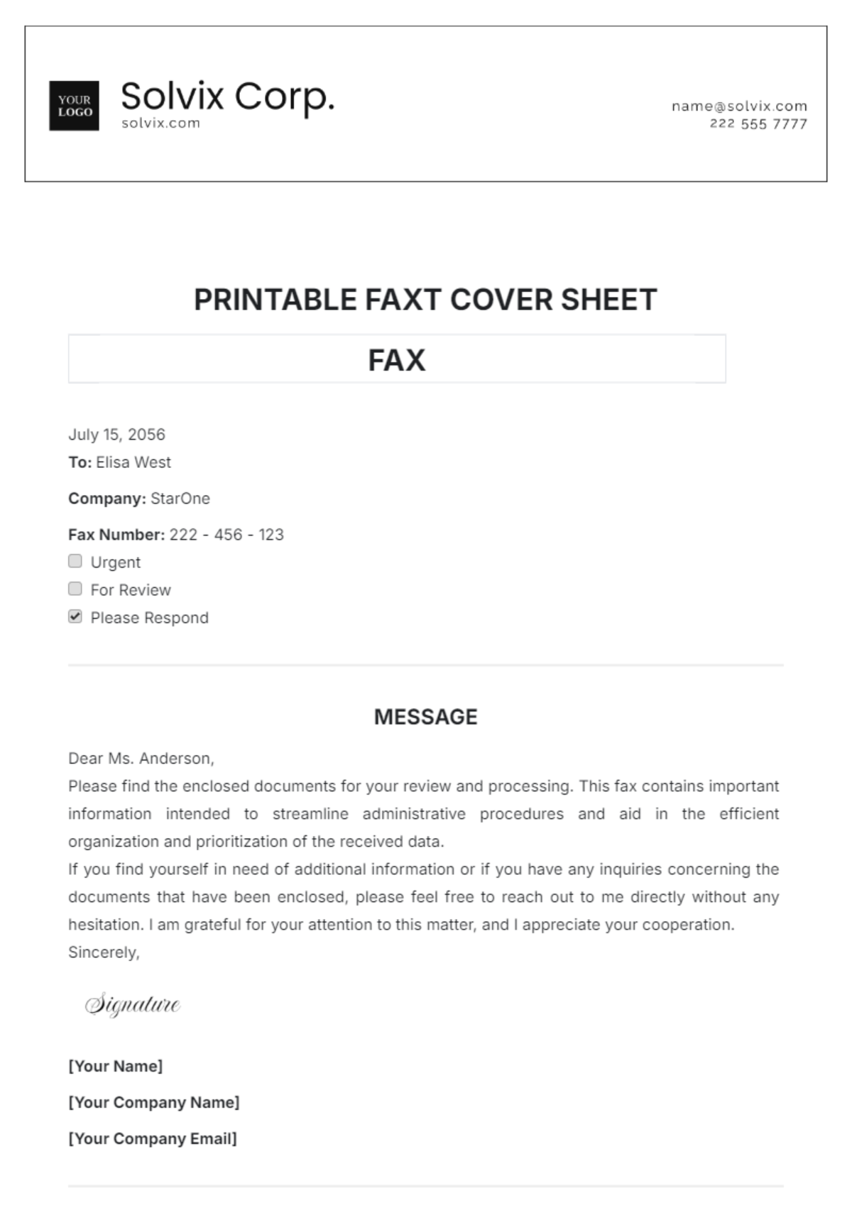 Printable Fax Cover Sheet Template - Edit Online & Download