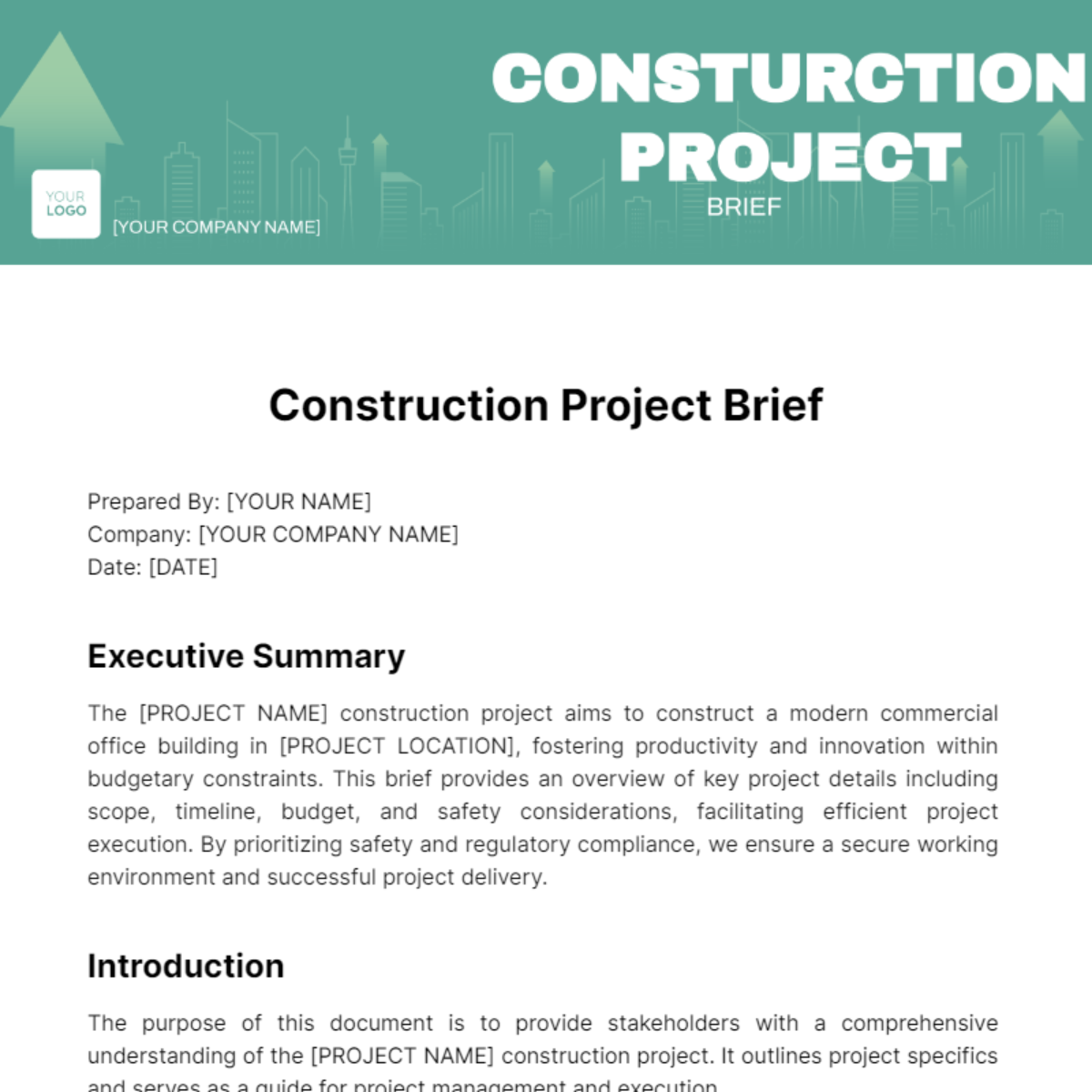 Construction Project Brief Template