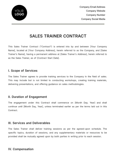 Free Sales Trainer Contract Template to Edit Online