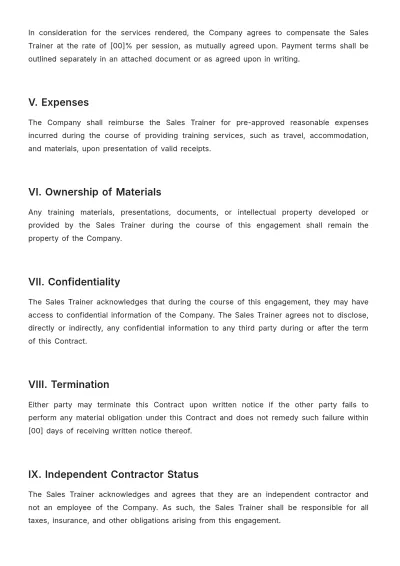 Free Sales Trainer Contract Template to Edit Online