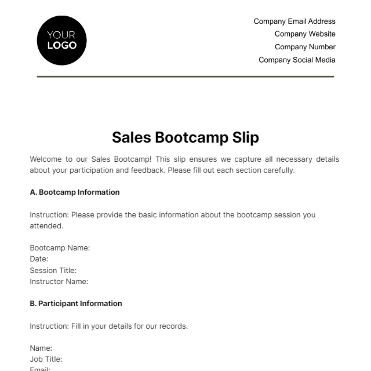 Sales Bootcamp Slip Template