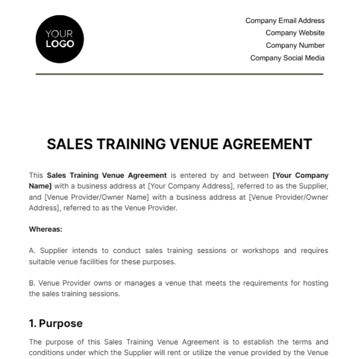 Sales Training Venue Agreement Template