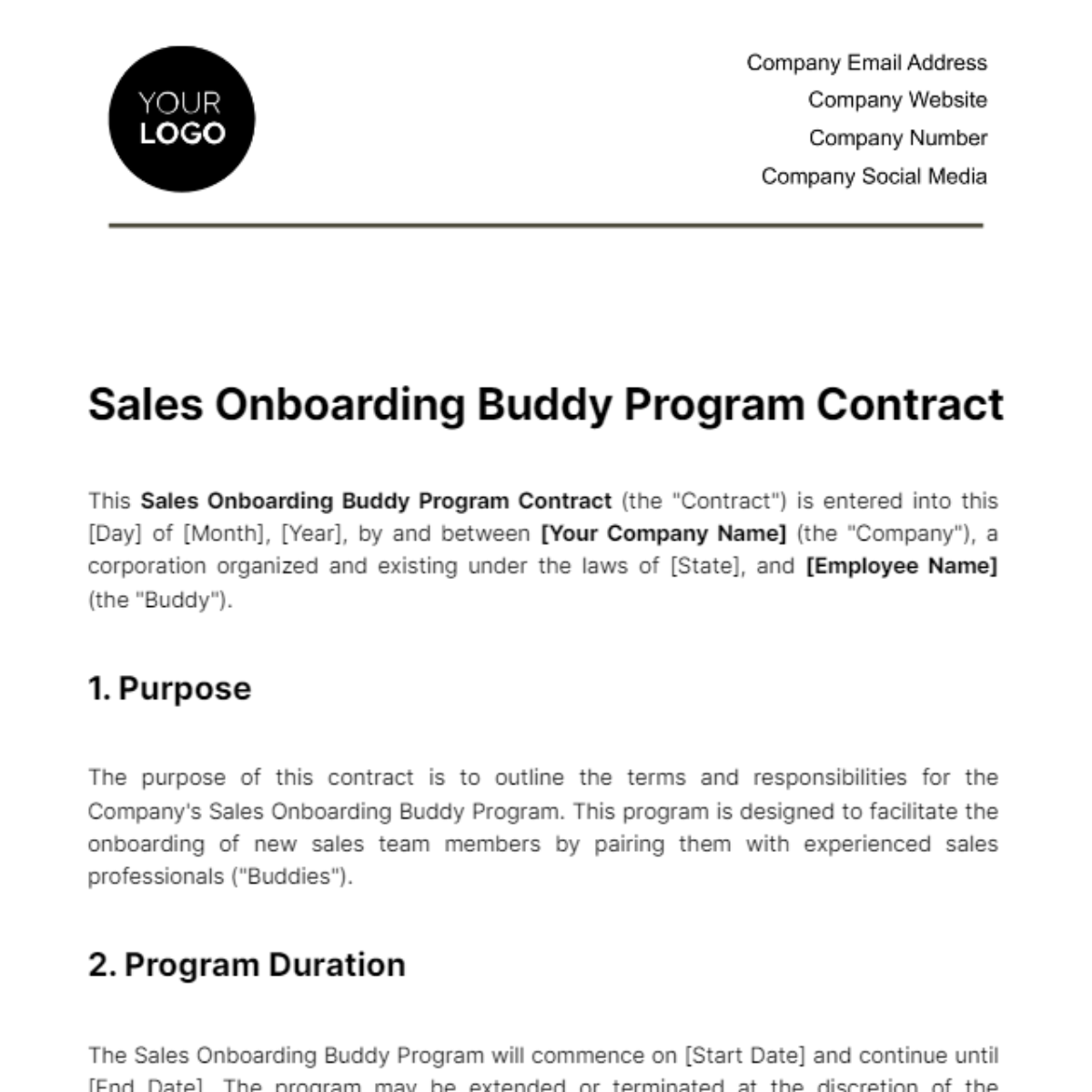 Sales Onboarding Buddy Program Contract Template