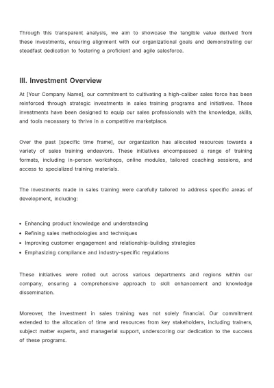 Free Financial Report on Sales Training Investments Template to Edit Online