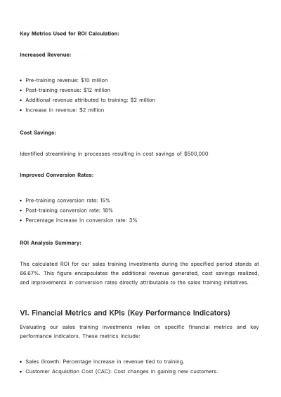 Free Financial Report on Sales Training Investments Template to Edit Online