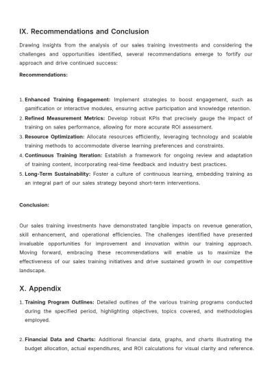 Free Financial Report on Sales Training Investments Template to Edit Online