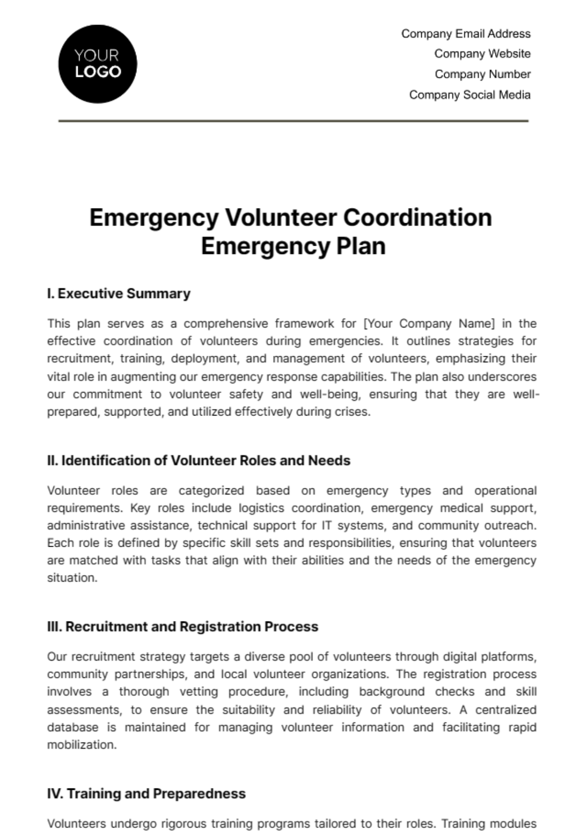 Free Emergency Volunteer Coordination Emergency Plan Template