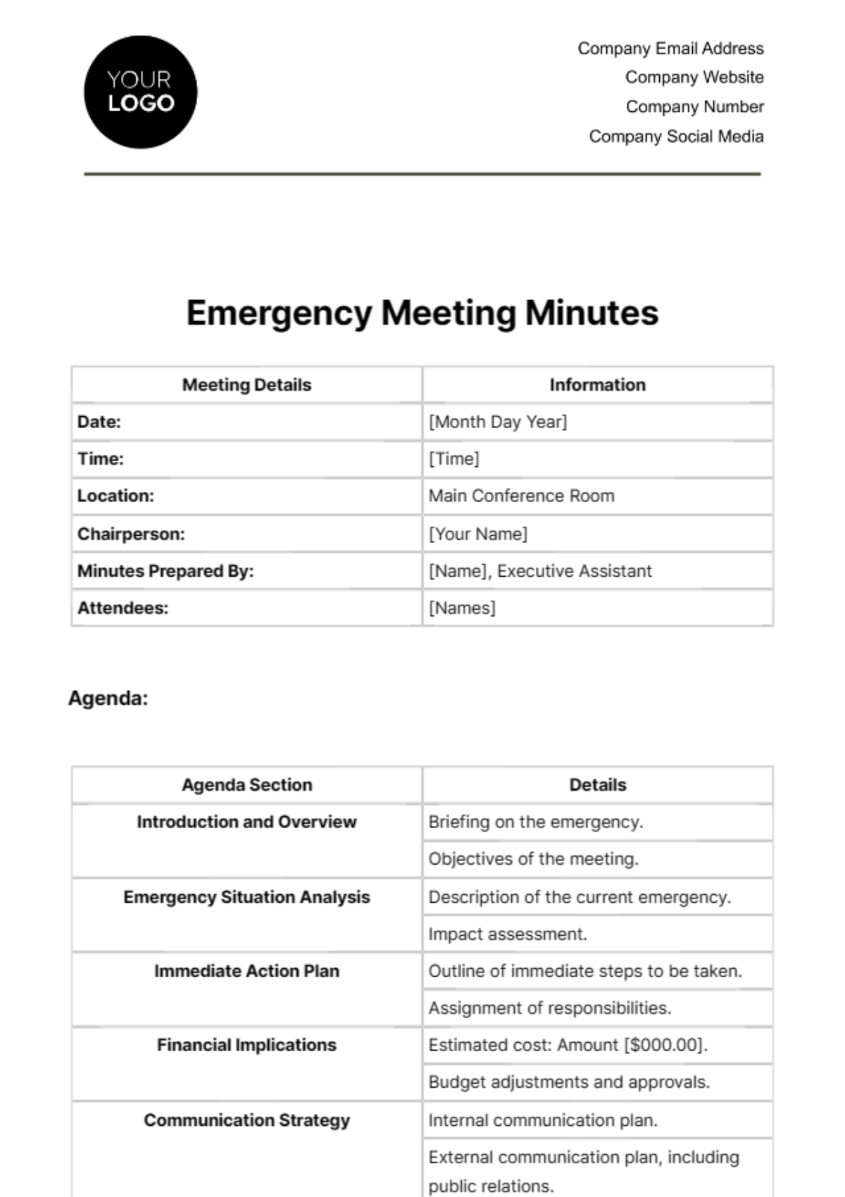 Emergency Meeting Minutes Template