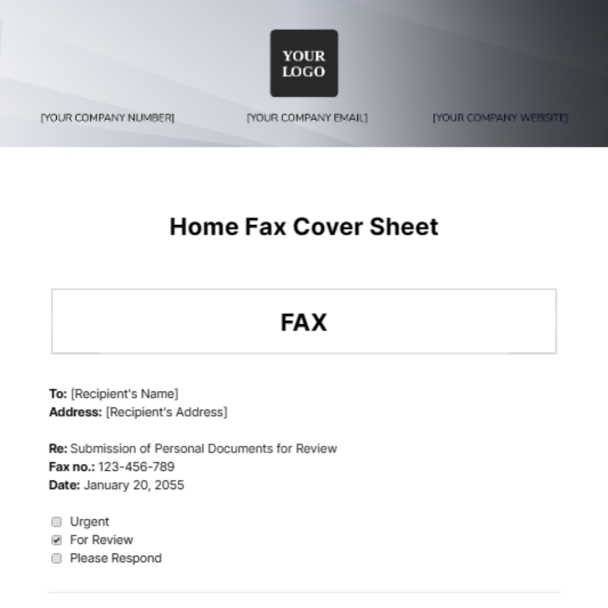 Home Fax Cover Sheet Template
