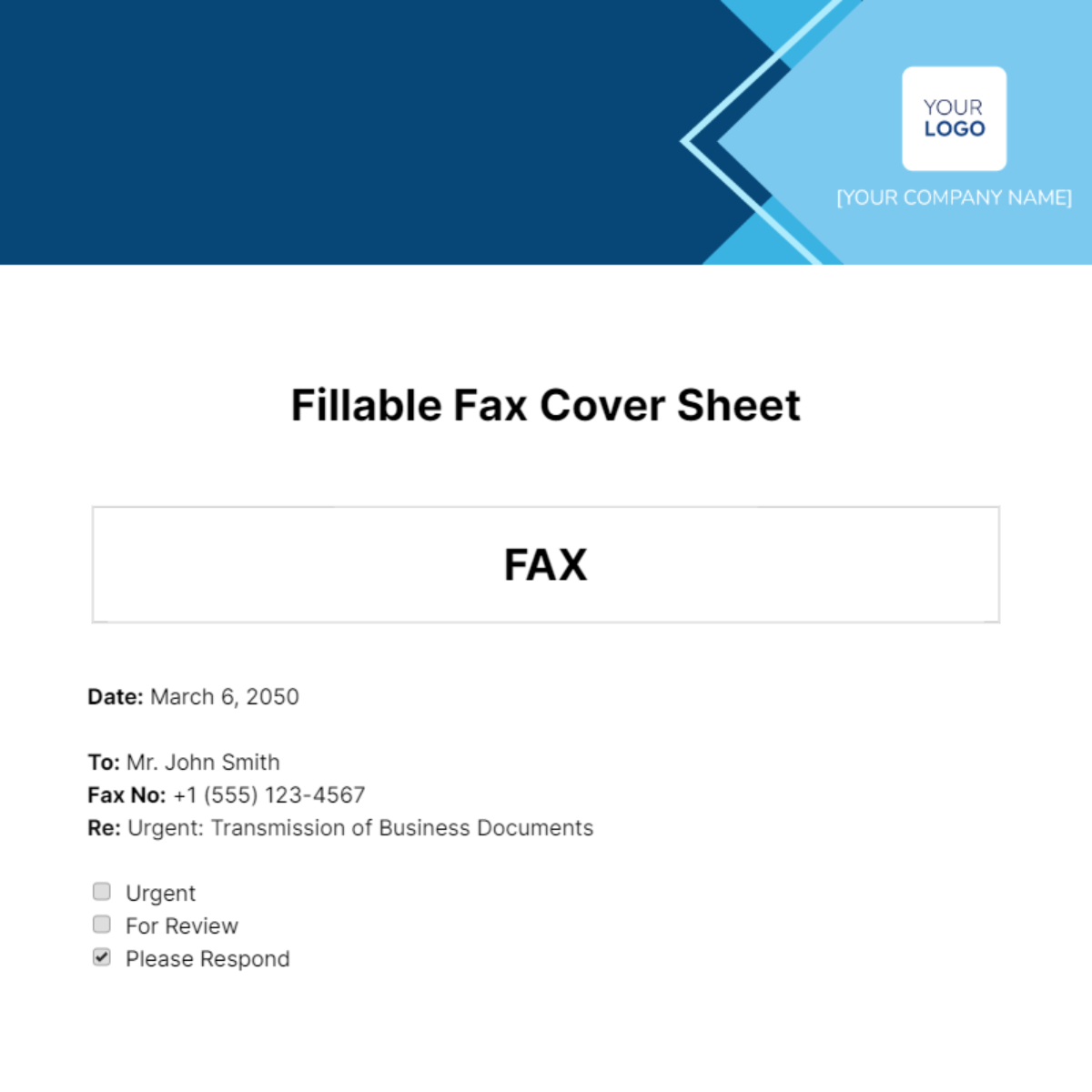 Fillable Fax Cover Sheet